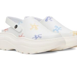 White Clogs with Multicolor Floral Design
